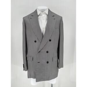 GRAIL Brioni Blue & White Houndstooth 100% Silk DB Sport Coat - Size 54IT (44US)